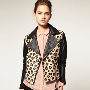 Asos jacket real leather leopard biker size 8